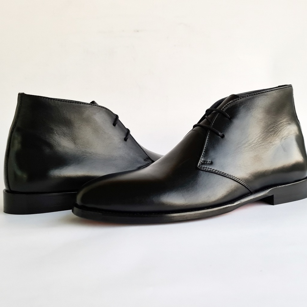 Premium Leather Black Chukka Boots, Mens Lace-up Ankle Boots, Hand-Stitched Sole - Picture 4 of 6
